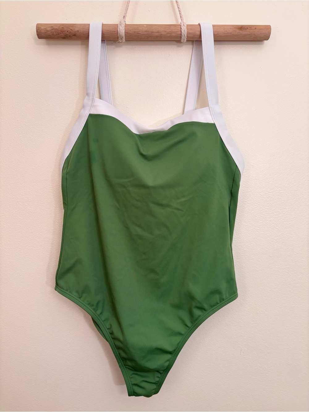 Shade & Shore Green One-Piece Swimsuit with White Trim